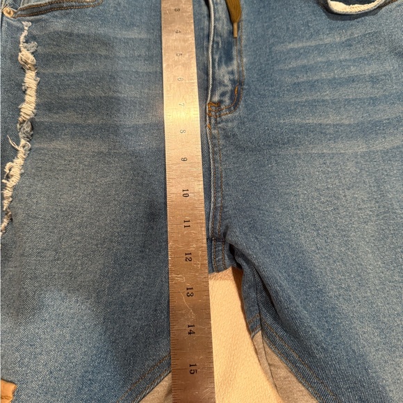 AKIRA Blue and Tan Patchwork Hybrid Jeans Cargo Pockets Jogger Cuff Hem Large - Picture 10 of 14